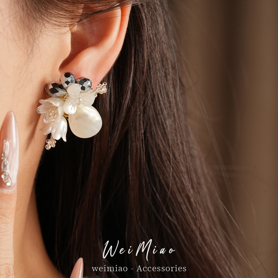 Conchas de vidrio flores gotas de agua perlas temperamento moda aretes de aretes de lujo ligero de alta calidad perlas al por mayor mujeres image 5
