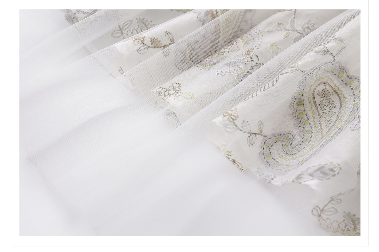 Váy maxi nữ phối hoa phong cách quốc gia cao cấp, chất rayon sang trọng, tay ngắn, thắt eo — Màu trắng, Màu mơ cà phê chi tiết 13