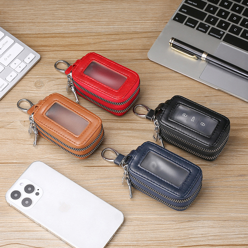 Estuche para llaves de gran capacidad para llaves de coche, llavero con cremallera, llavero para colgar en la cintura, estuche para llaves con doble cremallera, portátil para colgar en la cintura.