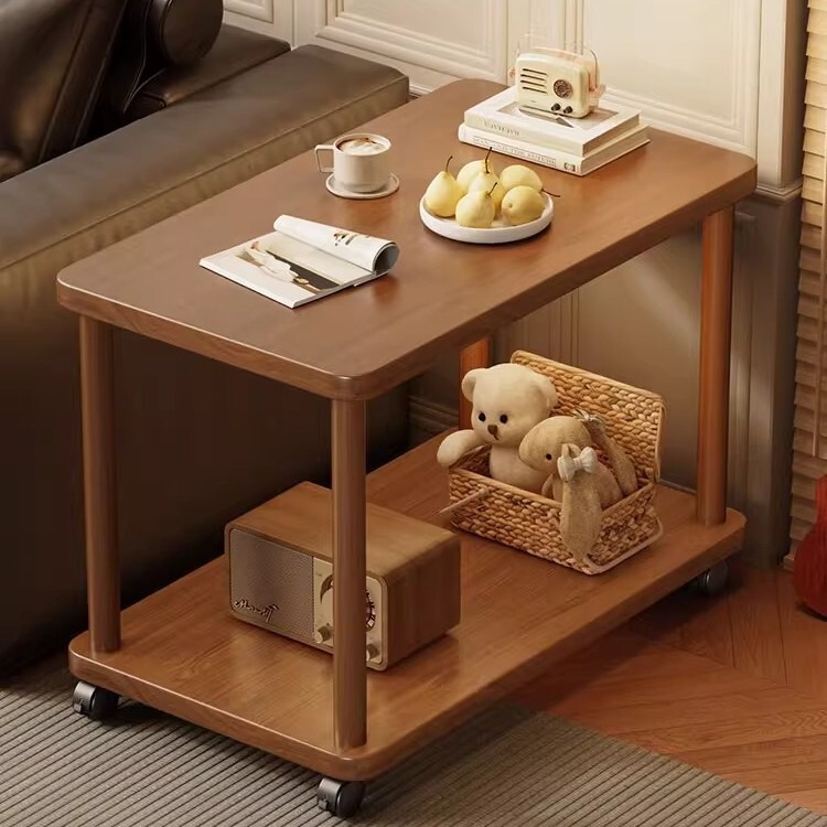 Small Table for Home Use, Movable Sofa Side Table, Rental House Small Coffee Table, Living Room Simple Small Square Table with Storage Rack