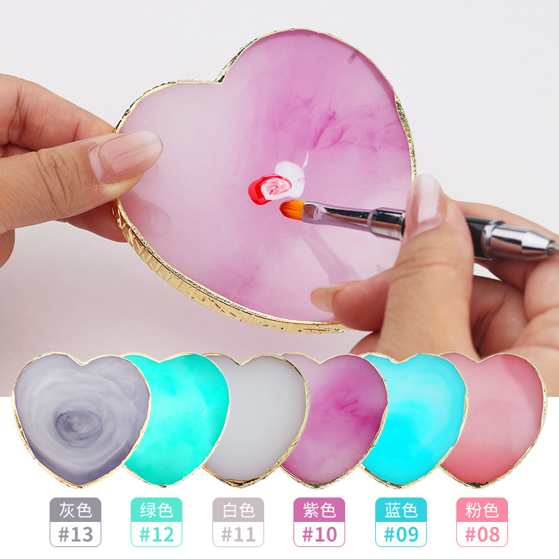 Nuevas paletas transfronterizas de manicuras en forma de corazón de resina de ágata de manicuras herramientas de tablero de visualización de color
