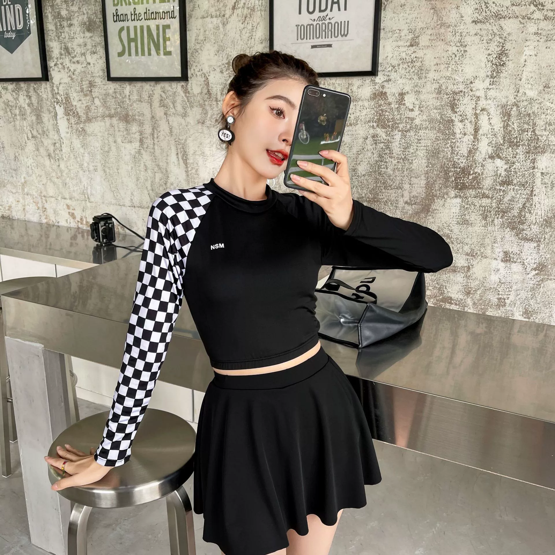 Купальник-двойка, Женский консервативный, закрывающий живот, стройнящий, с длинным рукавом, защита от солнца, горячая весна, юбка для девочек-студенок, купальник с пуш-ап на маленькой груди