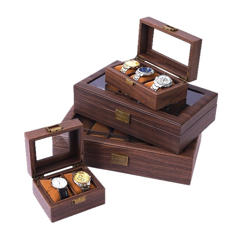 Caja de Reloj de Cuero PU con Diseño de Madera Retro, Caja de Regalo de Joyería de Madera, Caja de Almacenamiento de Relojes de Venta Caliente Transfronteriza