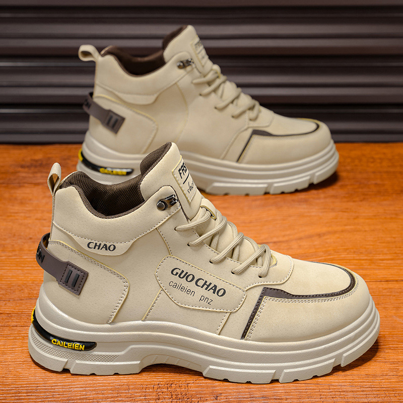 秋季男鞋新款透气高帮工装鞋子男潮流百搭厚底防滑休闲短靴劳保鞋