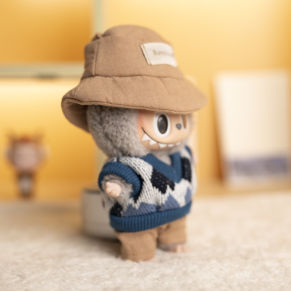 17cm rabu ropa de muñeca de tela traje de suéter británico muñeca labubu moda peluche muñeca vestir