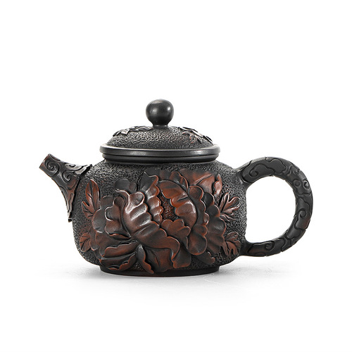 Qingxi purple pottery hand-carved teapot household large ceramic teapot single pot Kung Fu tea set tea ceremony tea divider