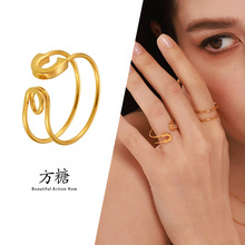 方糖潮牌复古男女别针开口钛钢戒指情侣对戒时尚指环个性尾戒批发