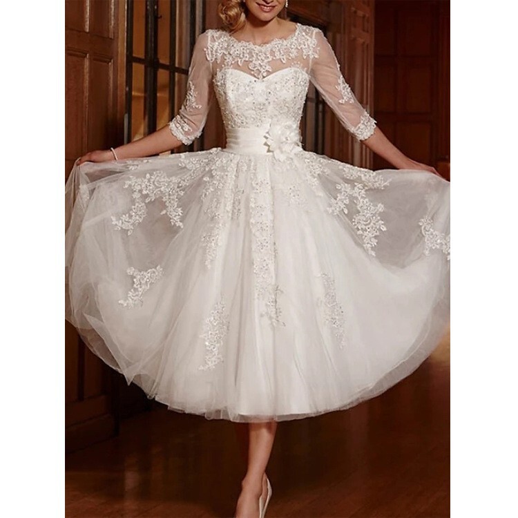 Short Wedding Dress 2026 New Style for Brides, Mid-Sleeve Lace Slimming Gown with Starry Sky Design, Mid-Sleeve Covering Arms, Starry Sky Mid-Length Short Wedding Dress 2026 New Style for Brides, Mid-Sleeve Lace Slimming Gown with Starry Sky Design, Mid-Sleeve Covering Arms, Starry Sky Mid-Length
