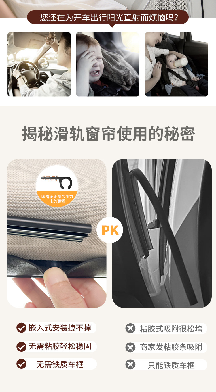 Car Cartoon Sunshade Side Curtain Track-Type Car Baby Sun Protection and Heat Insulation Sunshade Car Rear Privacy Curtain