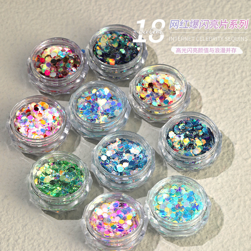 Internet Celebrity Hot Nail Art Laser Glitter Sequin Material Package Gradient Gradient Mixed Fairy Nail Patch Decoration