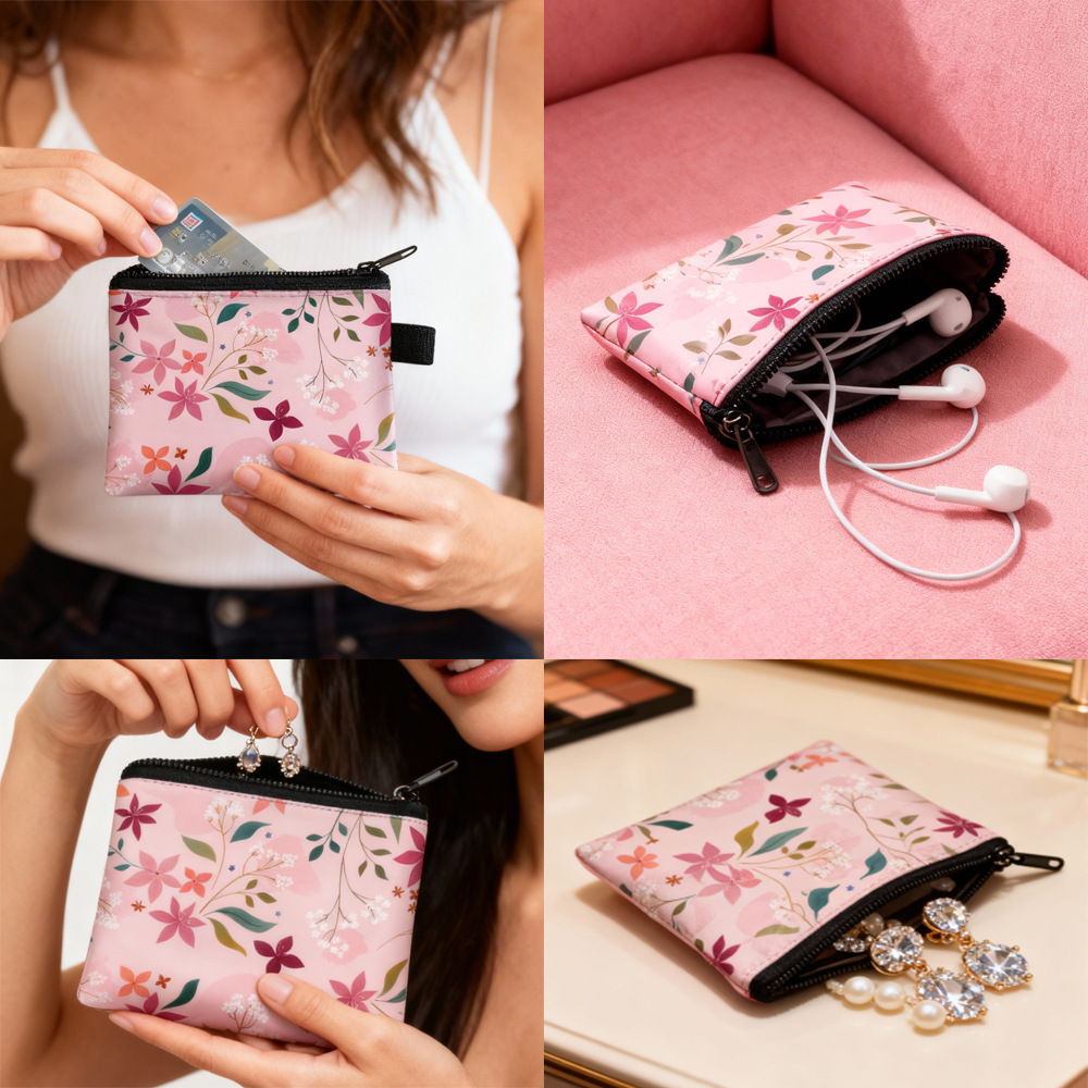 2025年 花柄小銭入れ 子供用携帯カードケース コインキーホルダー収納バッグ コインポーチ カードケース 小型スクエアバッグ