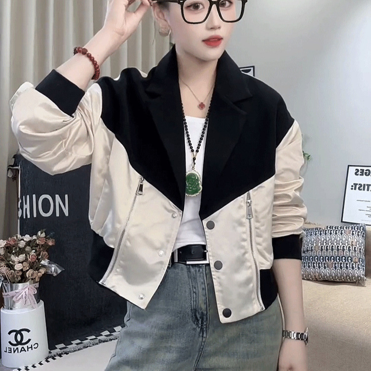 设计感小众拼接撞色棒球服外套女秋季新款宽松显瘦百搭夹克上衣潮