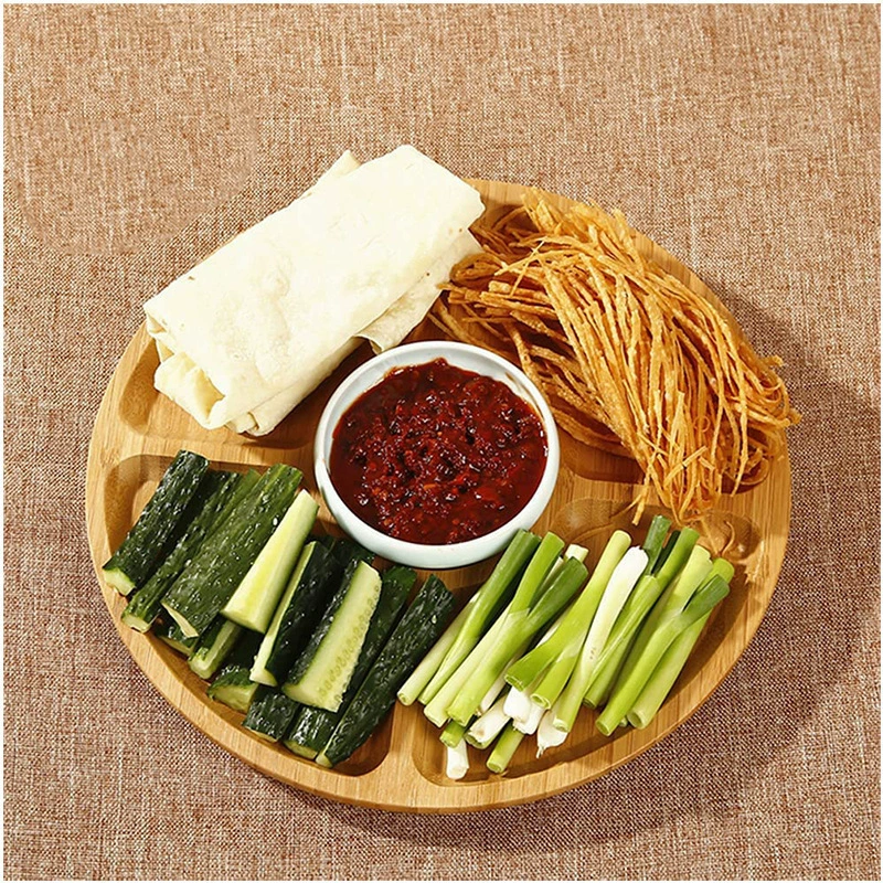 Готовая бамбуковая тарелка для фруктов, тарелка с отделением для закусок, пятисекционный поднос для фруктов, поднос для закусок, поднос для хранения конфет для вечеринки