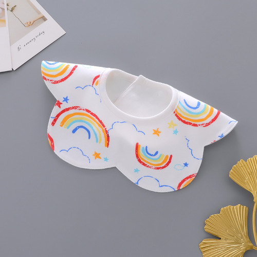 婴儿口水巾360度旋转防脏儿童围嘴卡通印花花瓣围嘴棉质防水批发