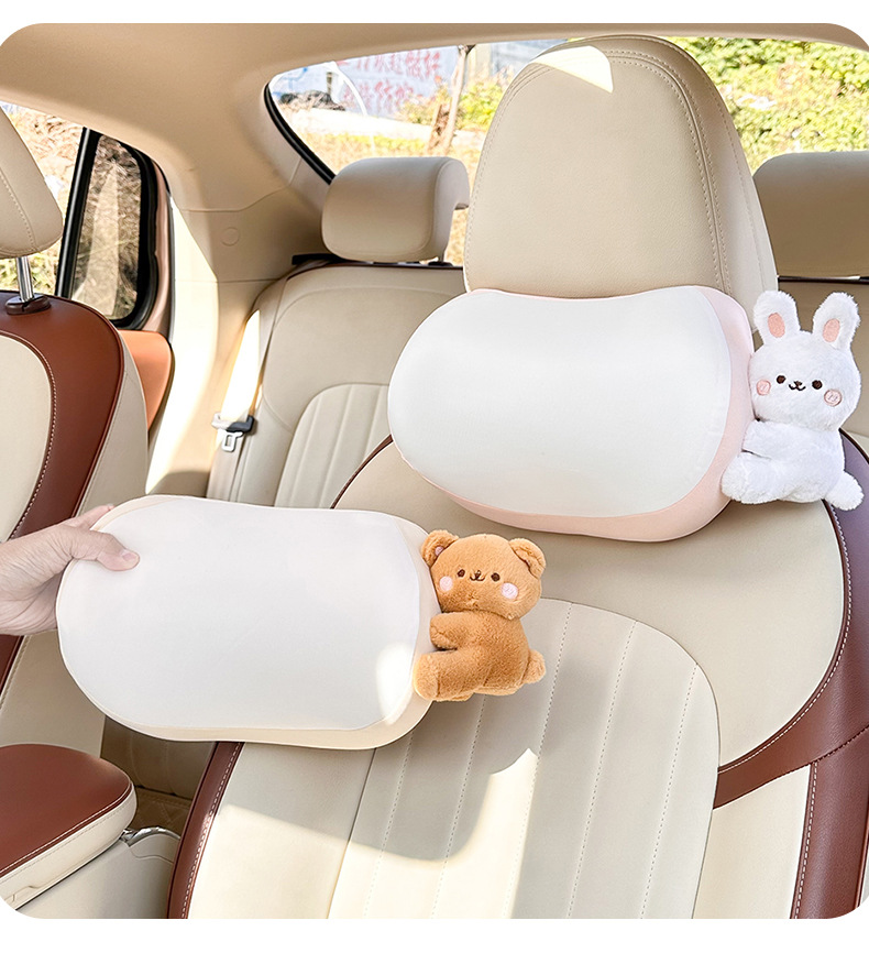 Blue Rain Car Headrest and Lumbar Support Set Cute Memory Foam Car Lumbar Support Pillow Car Interior Neck Support Cushion