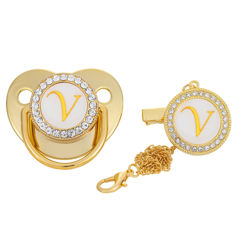 Venta directa de fábrica para niños chupete dorado destete artefacto bebé chupete boca letras A- Z