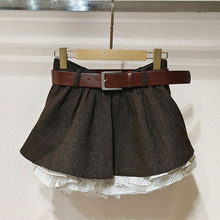 深圳南油2025冬女装 XRJ7Q08D高腰腰带荷叶边拼接短半身裙S250978