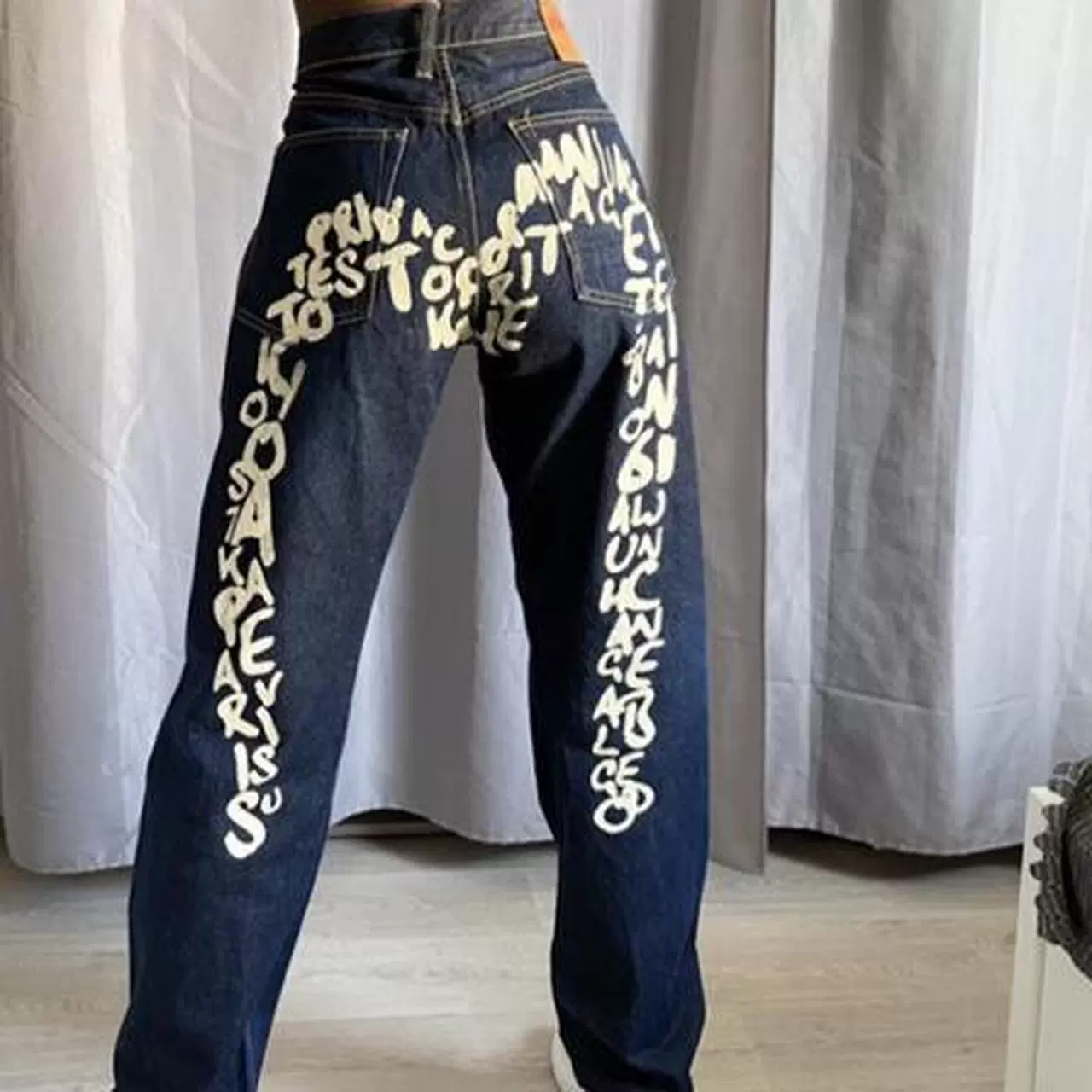 Модные брендовые свободные прямые брюки в стиле хип-хоп в американском стиле, джинсы в стиле ретро с буквенным принтом в стиле Харадзюку, универсальные повседневные брюки на весну и лето