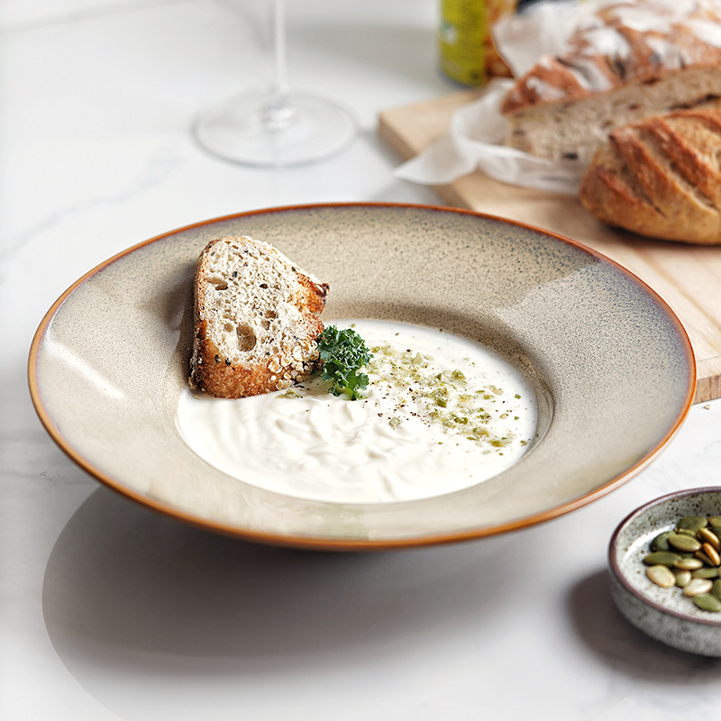 가마 유약 밀짚 모자 접시 가정용 접시 상업용 서양 음식 접시 고급 감각 호텔 식기 UFO 접시 보르시 그릇