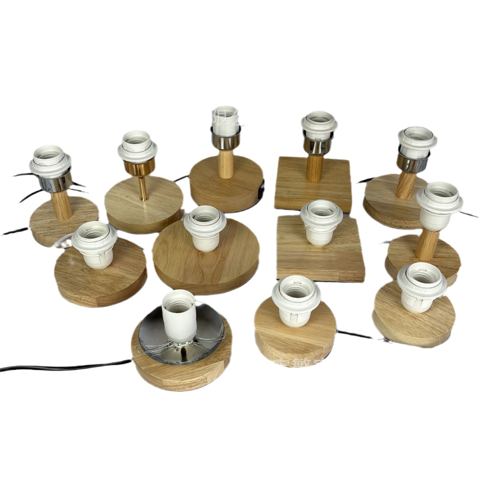 [Xianfan] lámpara de madera base de madera empalme madera de caucho creativo accesorios de lámpara DIY E27 con cable de interruptor