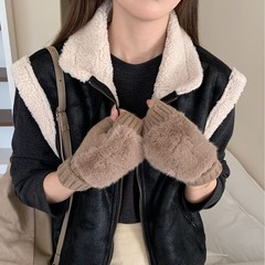 韩版秋冬季保暖露指手套女百搭腈纶针织手套露指学生可触屏手套
