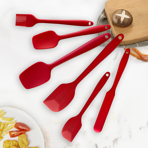 Cross-border integrated silicone kitchenware 6-piece set barbecue oil brush large scraper cream spatula cake baking tools