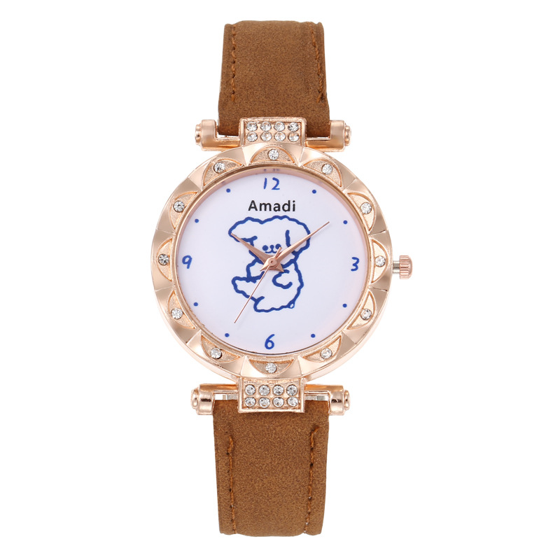 2024 Orologio da orsetto minimalista e carino 2024 Set di due pezzi di bracciali a stella per orologi da donna, pelle smerigliata per orologi al quarzo da donna_voghion.com