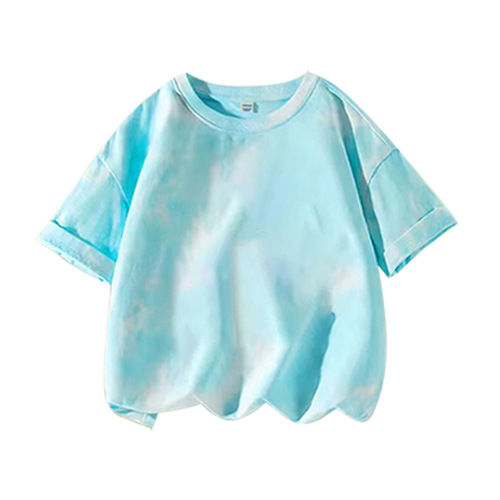 Ice Silk Tie-Dye Children's Short-Sleeve T-Shirt Round Neck Top Light Version 90-160 Size T-shirt 4 Colors for Boys and Girls