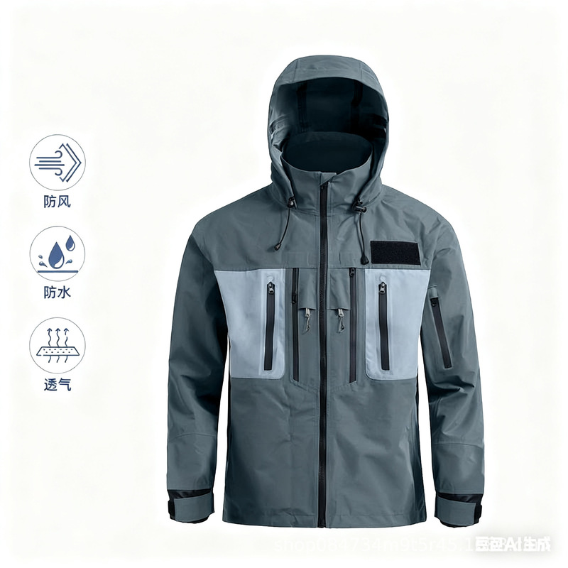 Factory Direct Men's Outdoor Sports Mountain Biking Outdoor Fishing Hooded Jacket Three-Layer Laminated Jacket