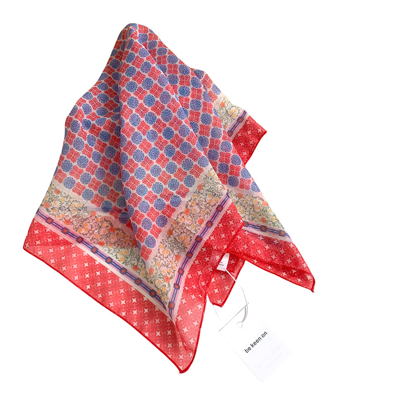 Pañuelo floral, estilo pastoral femenino de verano, nuevo estilo, bufanda fresca, bufanda de seda, bufanda cuadrada pequeña, bufanda de cuello de sentido avanzado