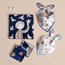 100%桑蚕丝儿童丝巾春秋宝宝婴儿柔软卡通真丝小方巾男童女童护颈