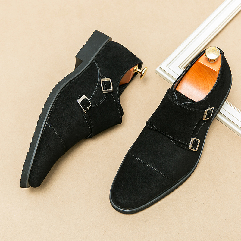 Moda masculina transfronteriza, traje de negocios de ante negro con doble hebilla, formal, profesional, de cuero europeo y_voghion.com