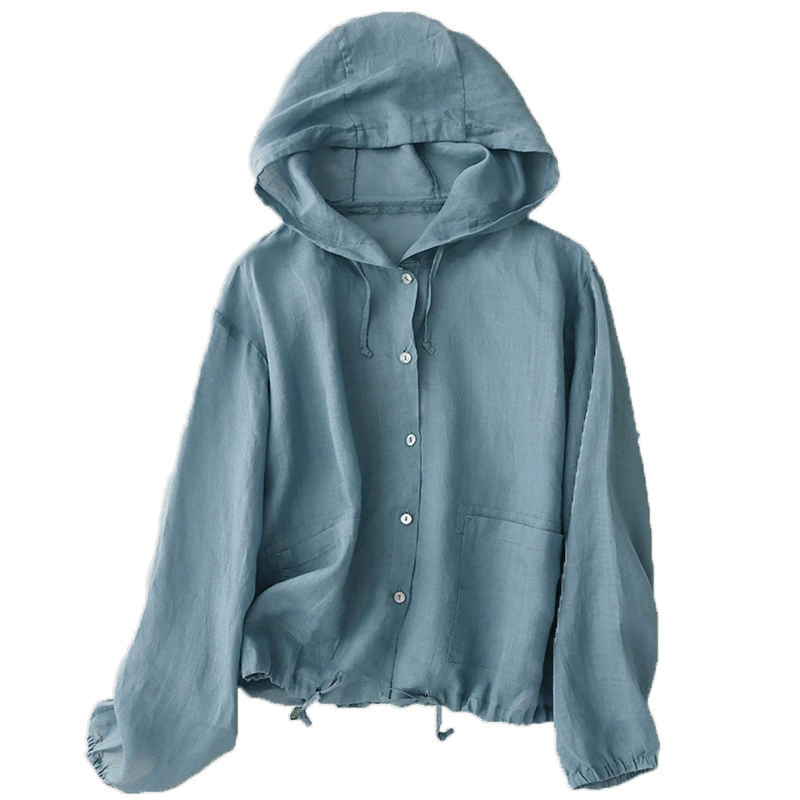 Summer hoody, breathable long-sleeve, sun protection clothing, jacket, cotton and linen, plus size