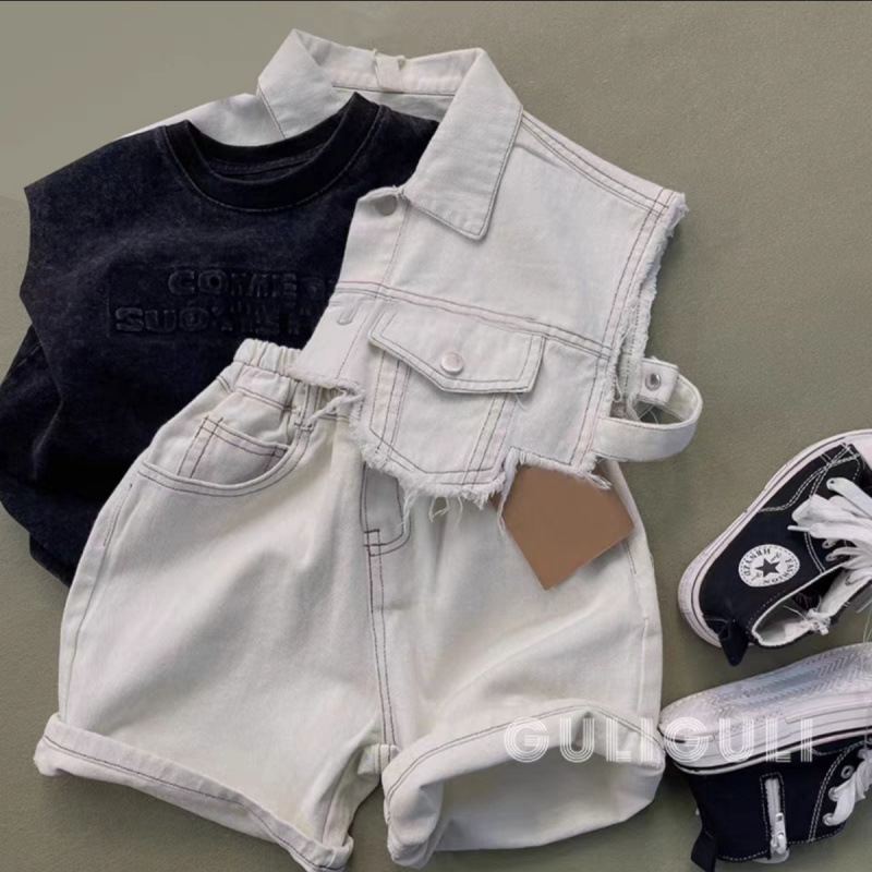 Boys' Summer Denim Suit, Handsome and Fashionable, Loose Children's Denim Shirt, Thin Shorts Three-Piece Set