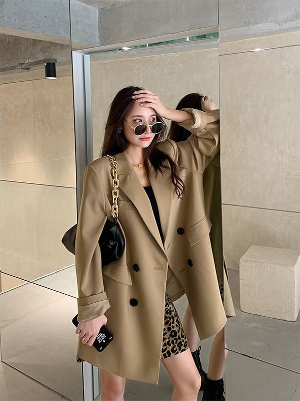 卡其色西装外套女设计感小众2025气质春秋女感宽松小西服上衣|undefined
