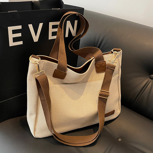 Canvas Bag for Women - Large Capacity 2024 New Style Fashionable and Versatile Shoulder Bag with Fabric Texture, Suitable for Class and Commute Tote Bag