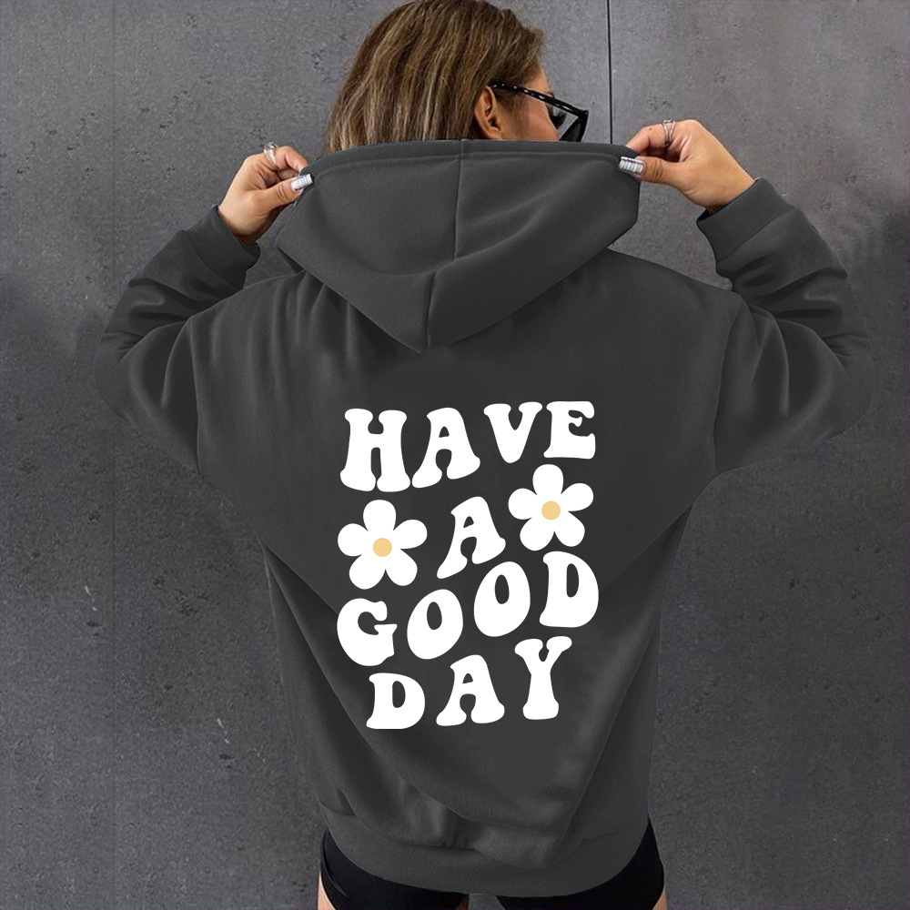 TENGA UN BUEN DÍA carta de impresión suéter con capucha gota hombro manga larga lana europea y americana Otoño e Invierno Sudadera con capucha para las mujeres