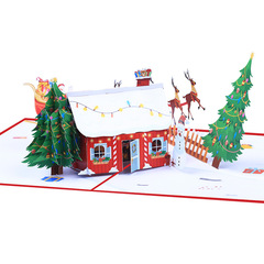 立体3dクリスマスカード創意クリスマス家屋クリスマスツリークリスマスプレゼント紙彫刻祝福ポップアップカード