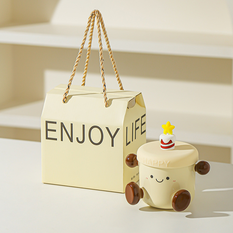 Creativa pintada a mano linda muñeca taza de dibujos animados taza de cerámica taza de café taza de pareja de oficina en casa taza de regalo