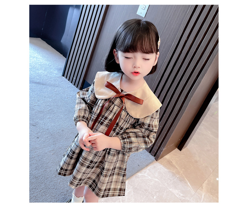 Colletto per bambola da ragazza a scacchi 2024 Primavera Nuova moda coreana Abito da principessa alla moda per bambini medi e piccoli_voghion.com
