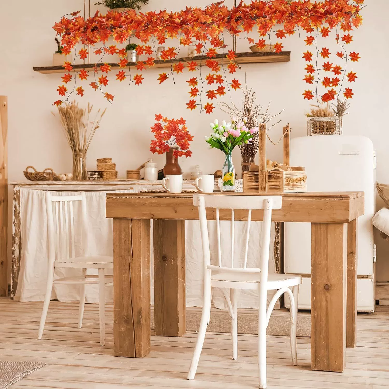 Imitation maple leaf Halloween autumn-colored vine tree leaf wedding decoration home ceiling wall hanging decoration red maple leaf vine