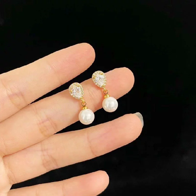 金奕铖饰品 Earrings from pearl, accessory, zirconium