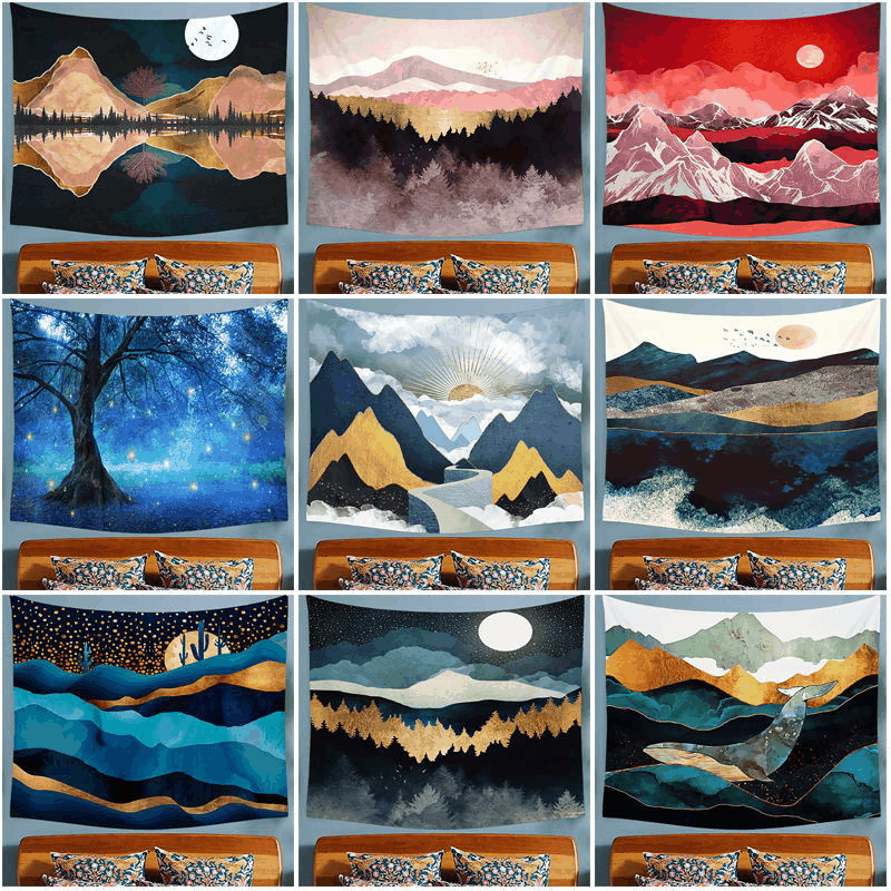 Forest Mountain Bedside Bedroom Wall Tapestry INS Nordic Decorative Hanging Fabric Wall Painting Background Fabric_voghion.com