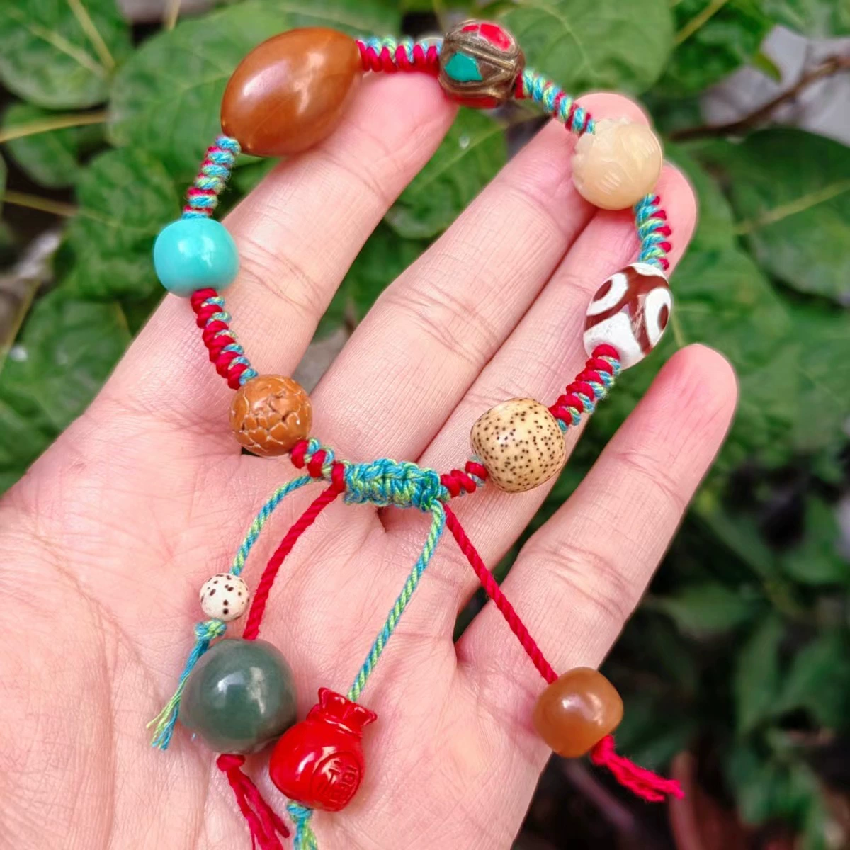 Organic woven genuine design bracelet walnut with tassels, DIY, wholesale