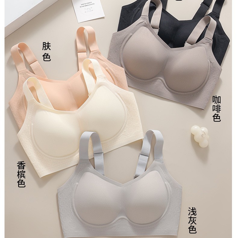 Ropa interior delgada sin costuras para mujer, pechos grandes, pequeños, delgados, sin anillo de acero, copa completa, leche, sujetador de talla grande anti-flacidez