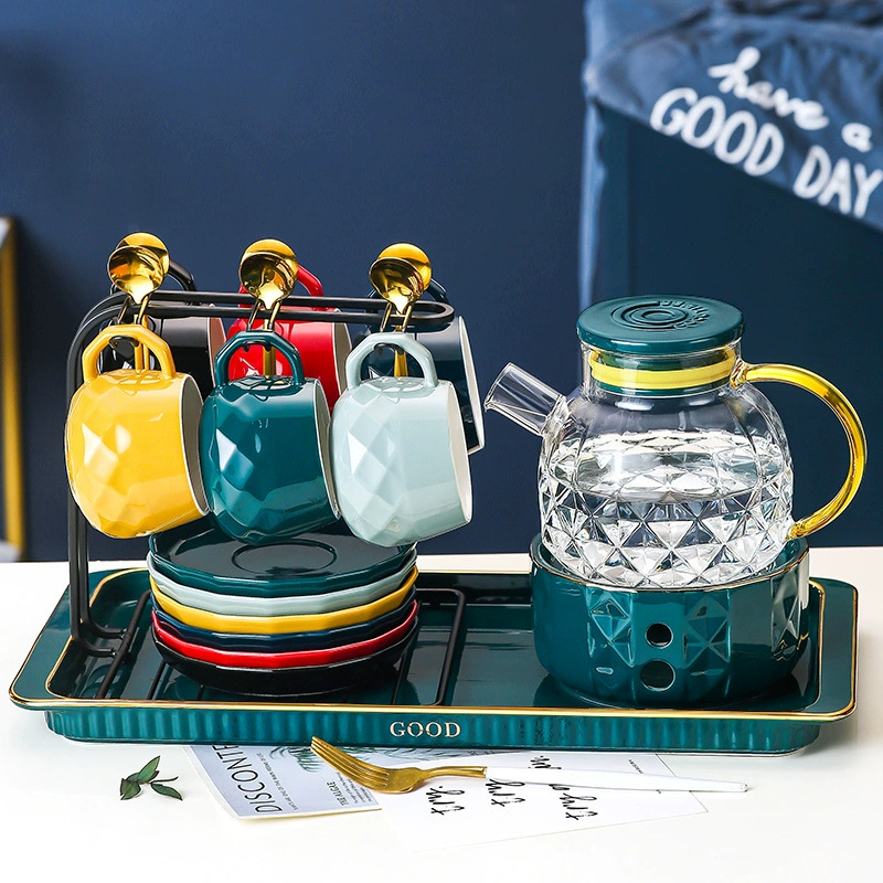 скандинавский набор чайных чашек и наборов для воды для домашнего использования в гостиной, доступные роскошные чашки для воды, керамические чайные сервизы, наборы чашек с подносами