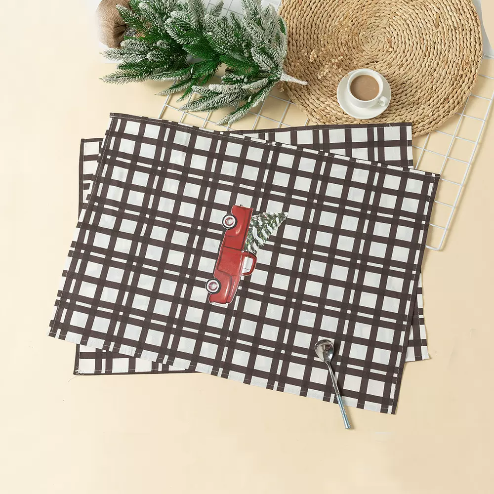 纯棉圣诞节装饰餐垫欧式茶巾单面印花圣诞节小汽车杯垫西餐垫新款