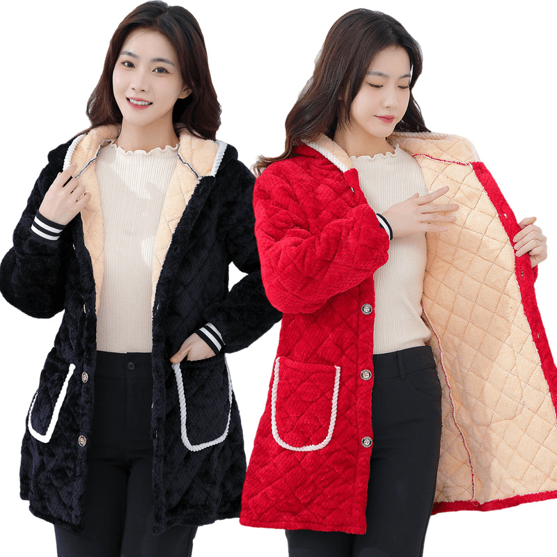 새로운 겨울 3 층면 및 벨벳 두껍게 된면 패딩 재킷 바지 기름 방지 가정용 의류 따뜻한 앞치마