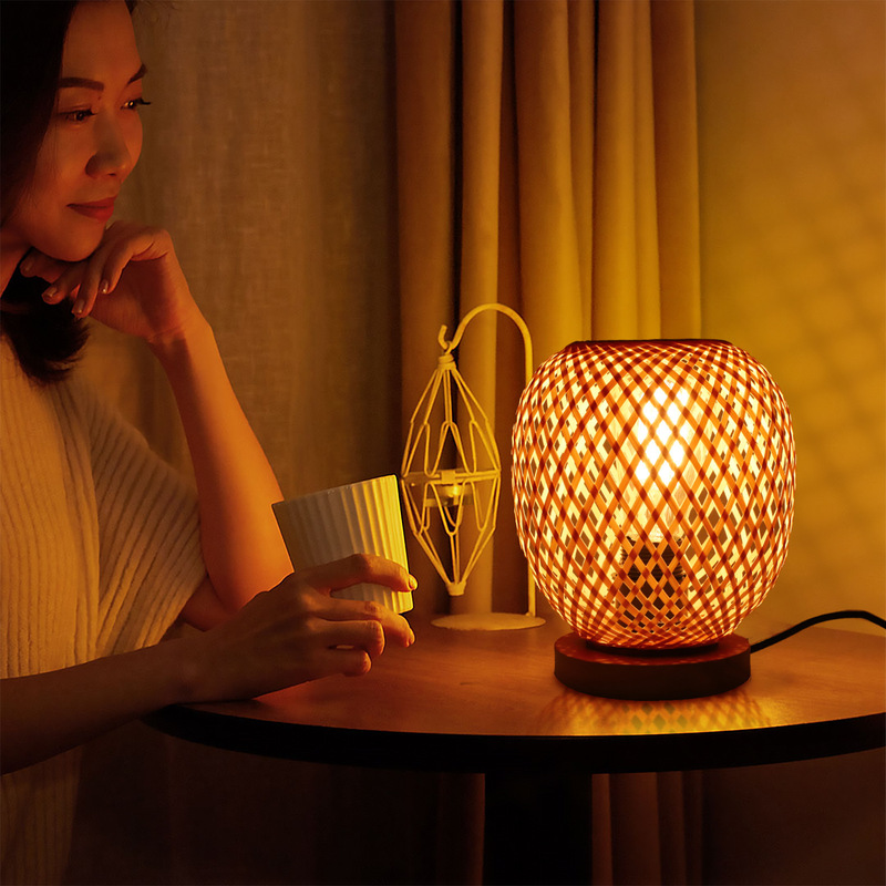 Bamboo and Rattan Table Lamp, Farmhouse Style Bedside Atmosphere Lamp, Office Desk, Study, Bar, Cafe, Restaurant, Bedside Table