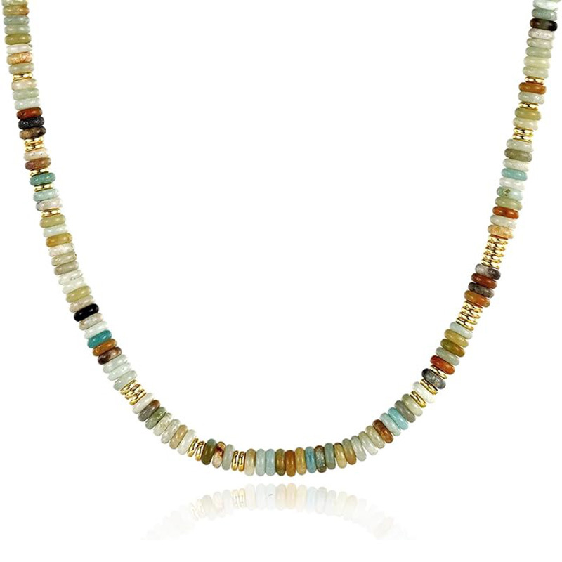 European and American Cross-border New Women's Bohemian Style Dopamine Color Natural Stone Color Crystal Beaded Necklace